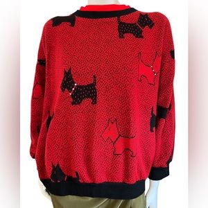 Vintage Red With Scottish Terriers 80's Sweater by Leigh Karmitz for Periphery